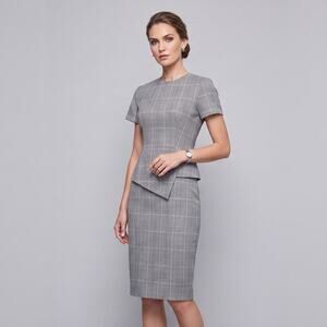 Ted Baker London Peplum Sheath Dress 0 Gray Plaid Check Tailored Workwear Pencil